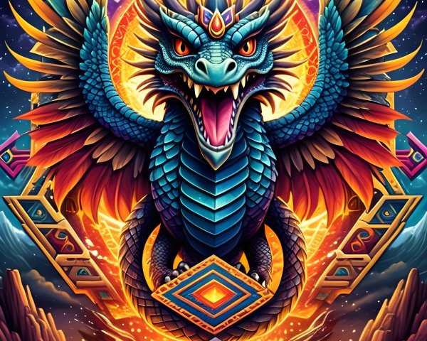 Vibrant Dragon with Blue Scales in Cosmic Setting