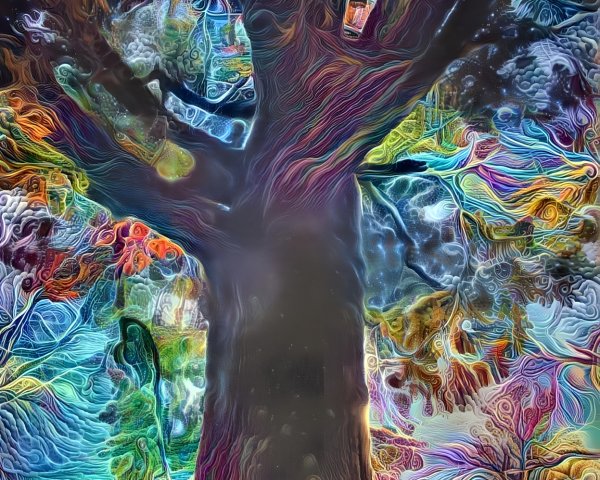 Abstract Tree with Vivid Colors and Intricate Patterns