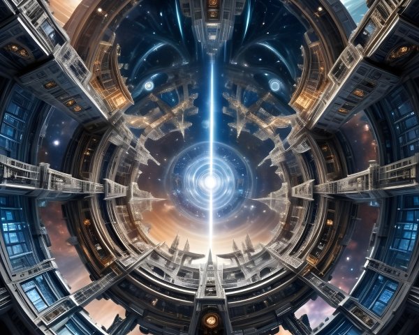 Futuristic Space Station with Energy Beam and Vortex