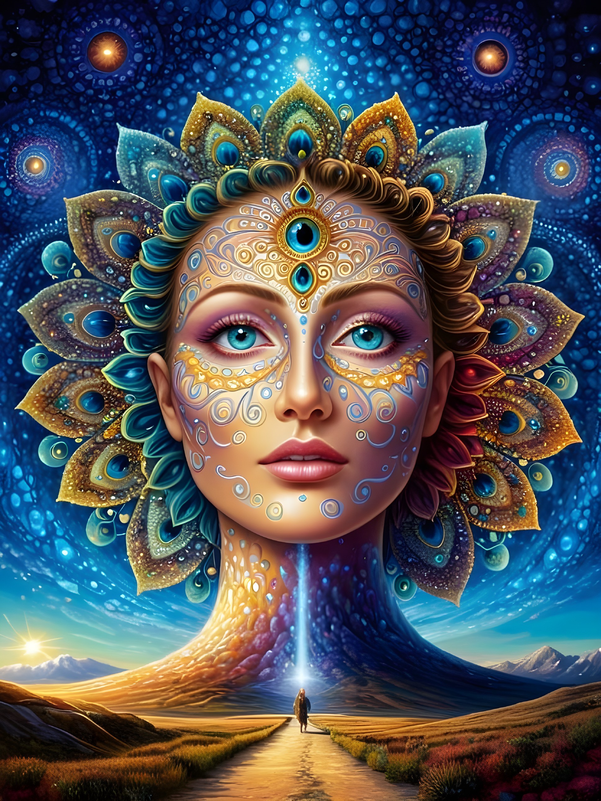 Surreal Portrait of a Woman in Cosmic Landscape