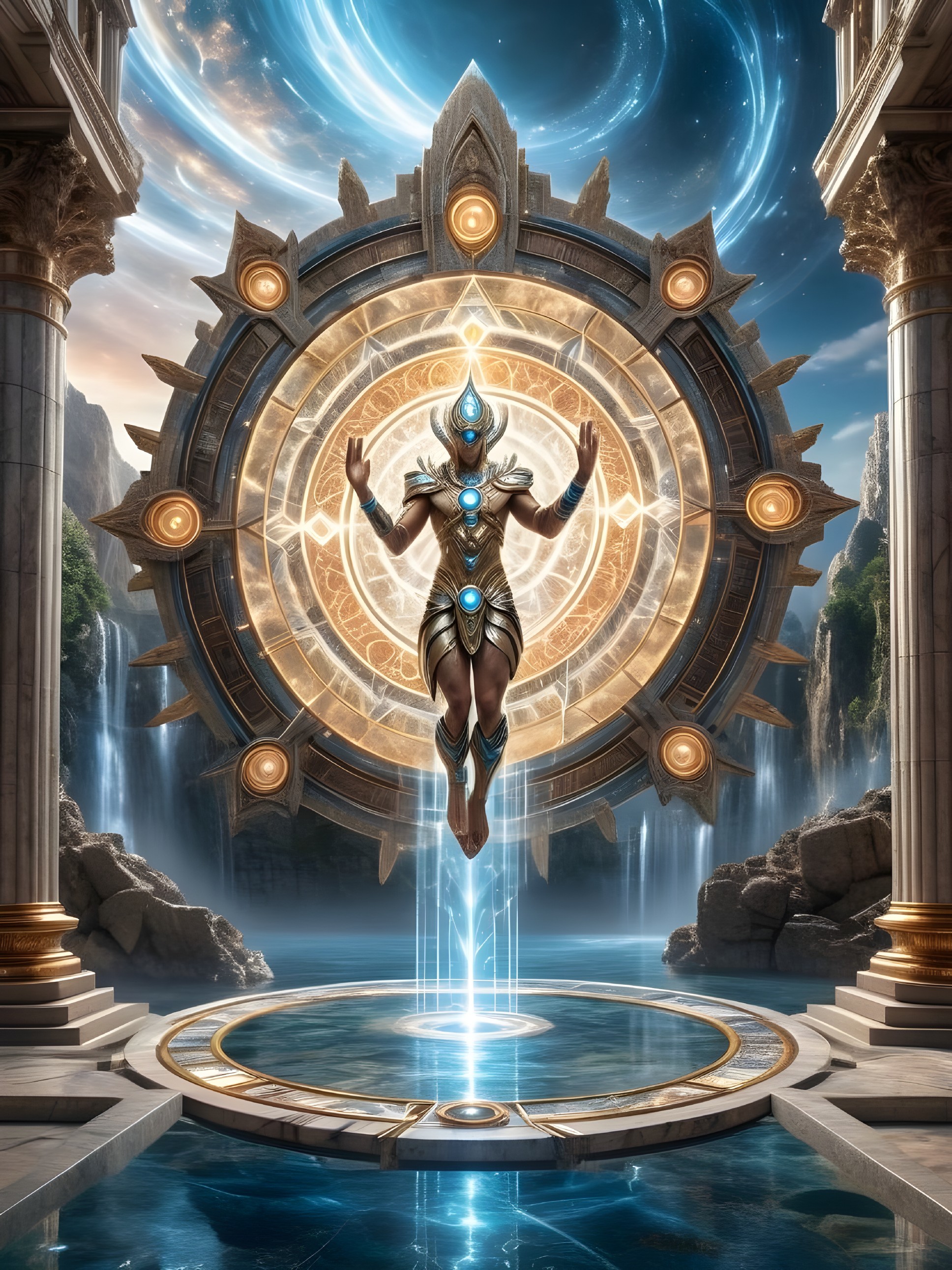 Female Deity in Ancient Temple with Ethereal Light