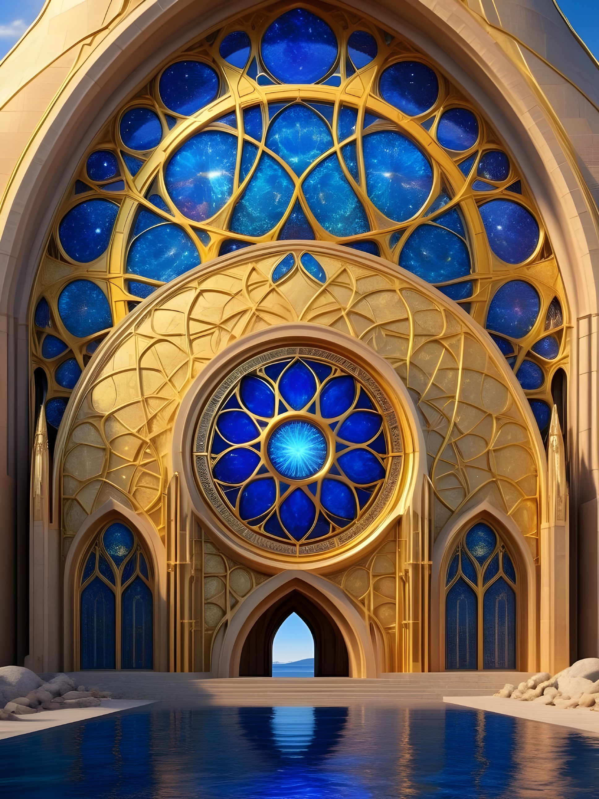 Grand Architectural Entrance with Golden Patterns