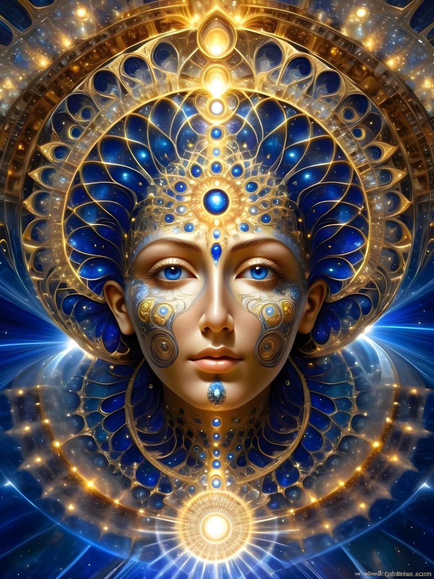 Cosmic Face with Intricate Patterns and Colors