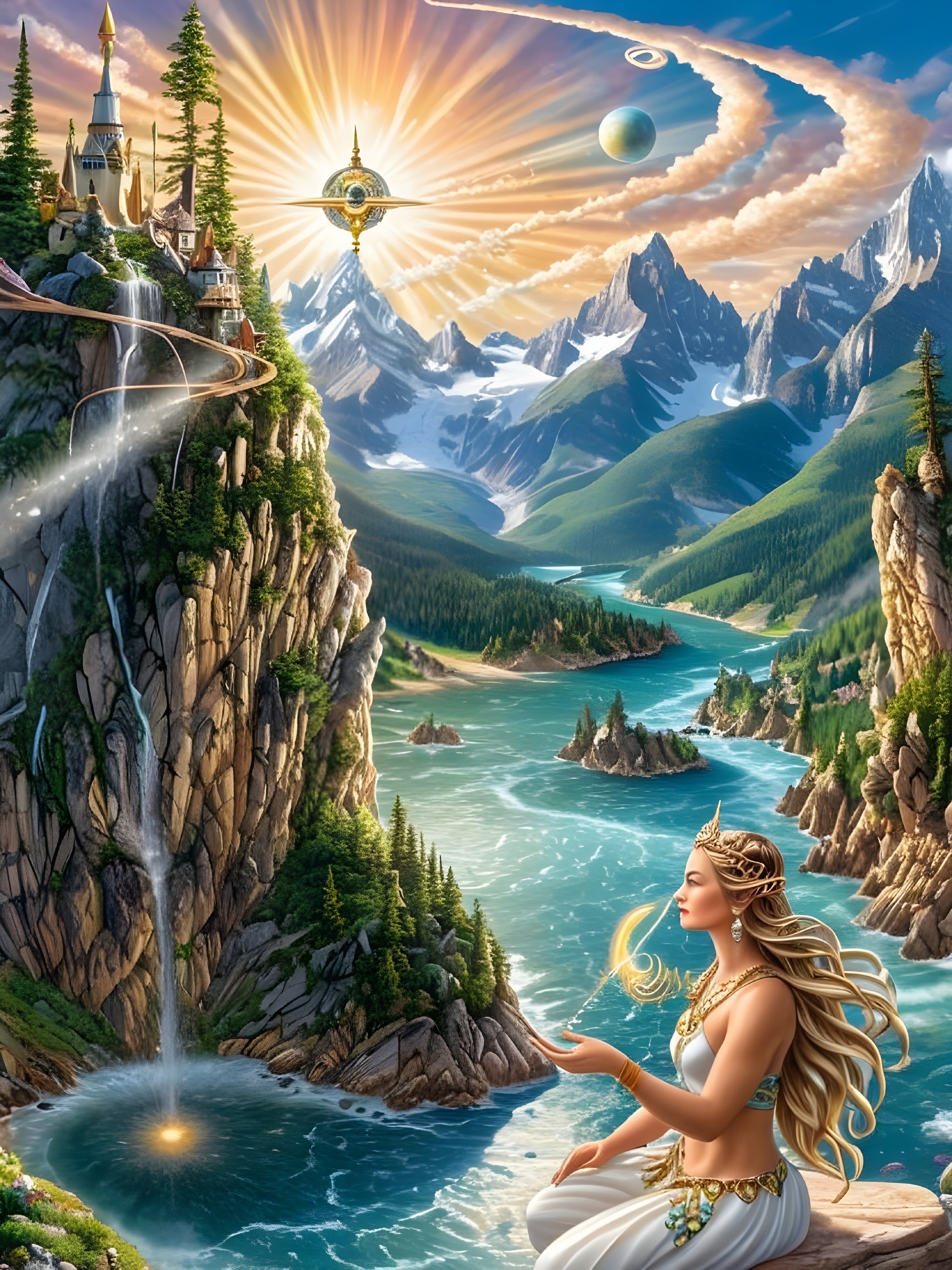 Mystical Landscape with Castle and Meditating Woman