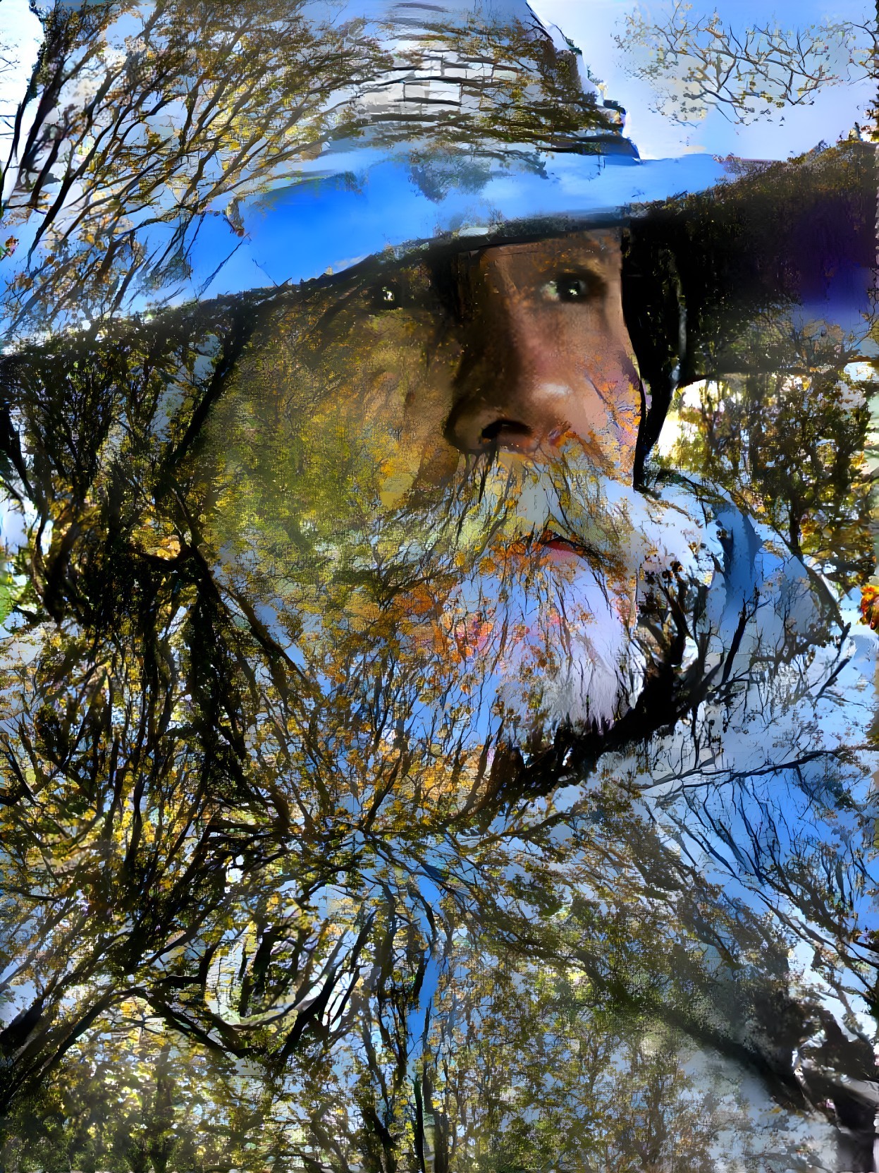 Thoughtful Figure with Vibrant Natural Overlay