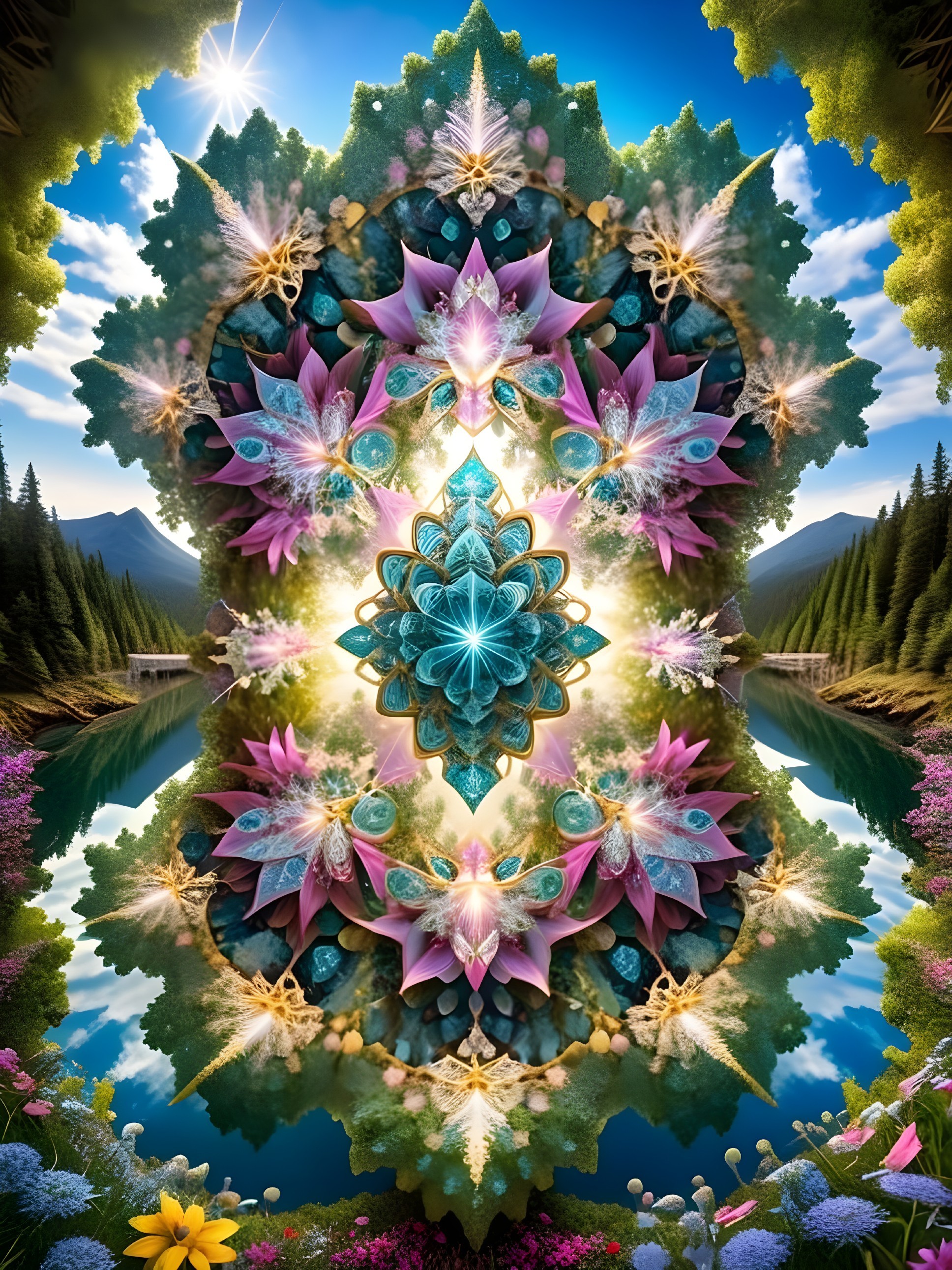 Vibrant Mandala Surrounded by Nature's Beauty