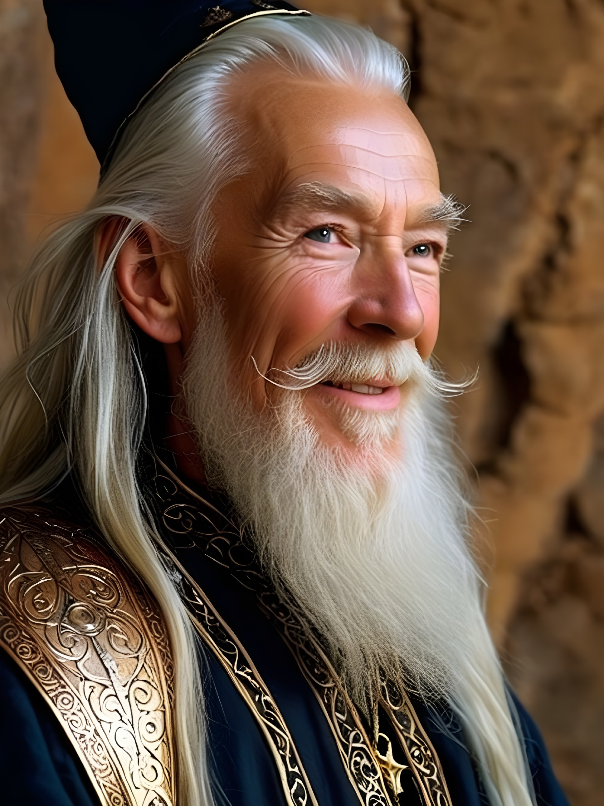 Elderly Man in Regal Robe and Mystical Setting