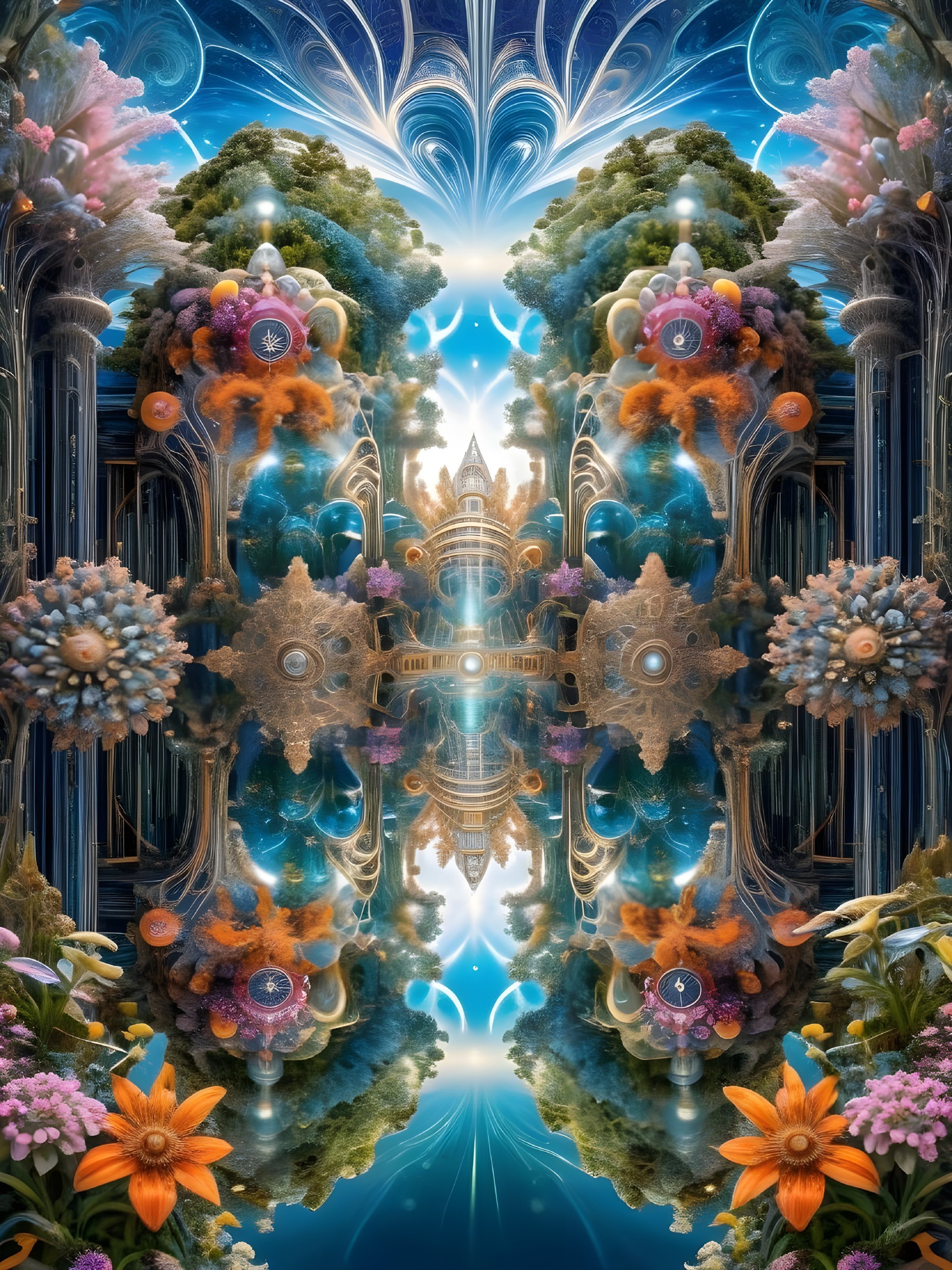 Fantastical Landscape with Lush Greenery and Structures