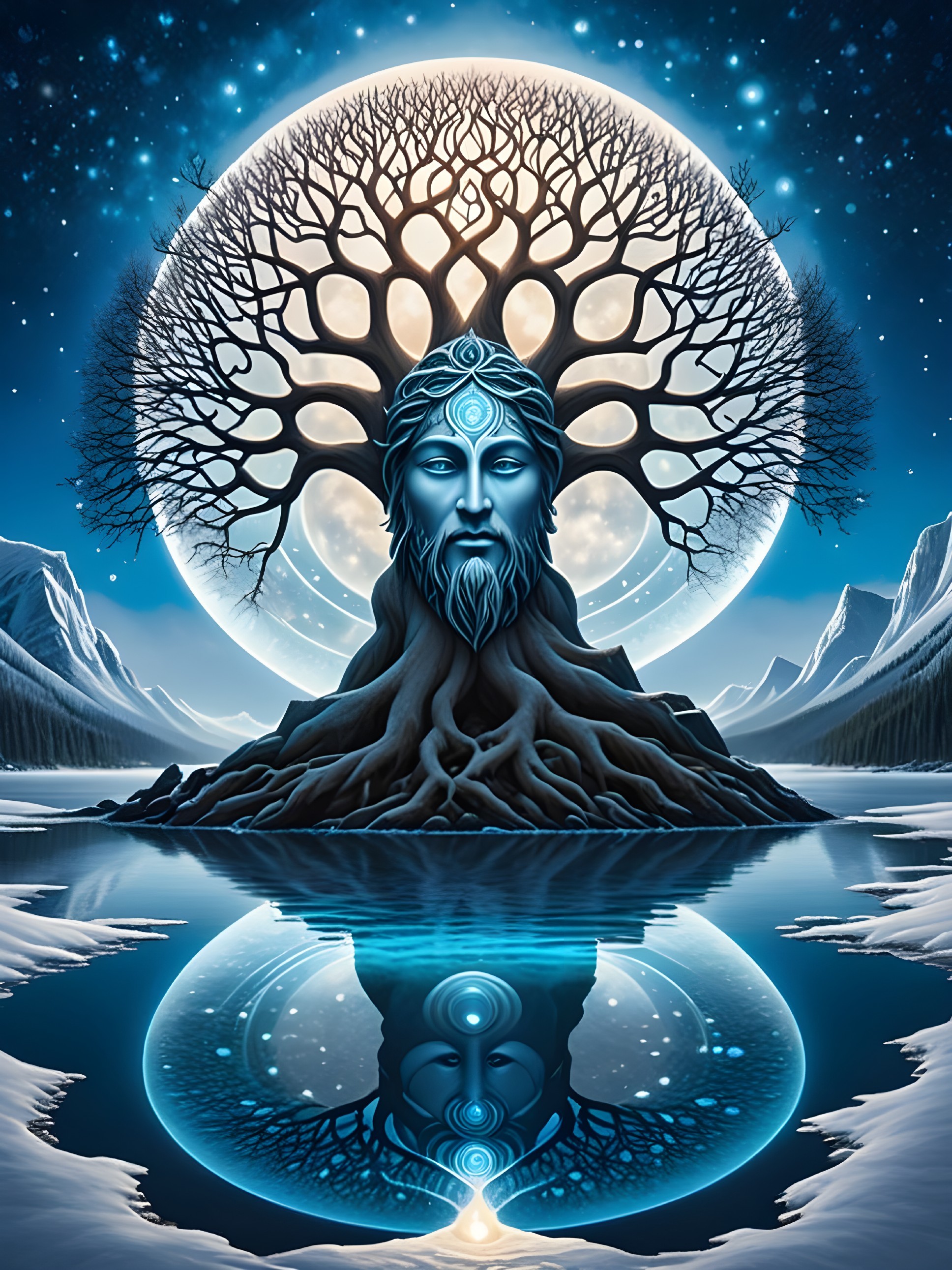 Majestic Tree Figure Under Luminous Full Moon