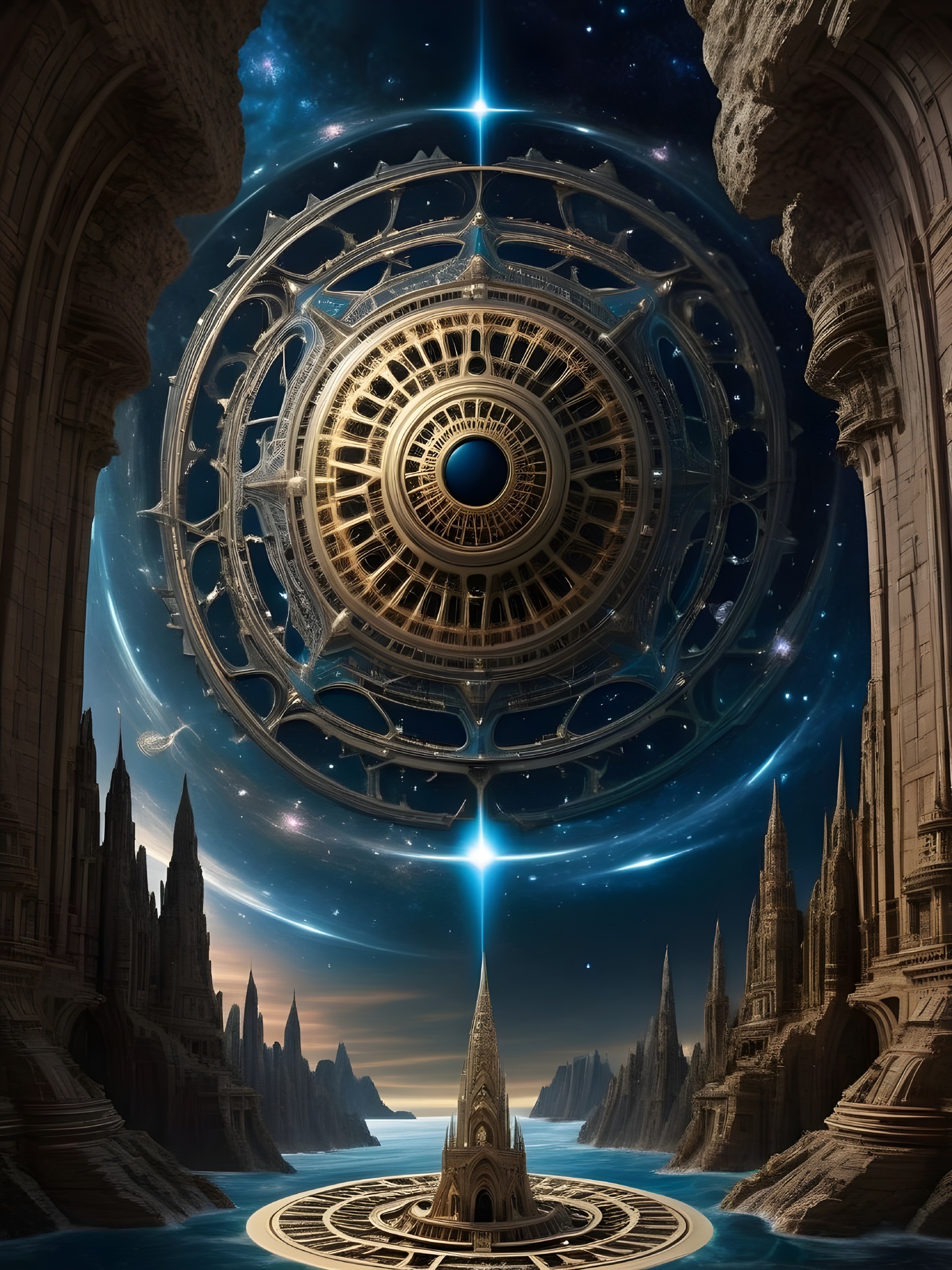 Celestial Digital Painting with Architectural Elements