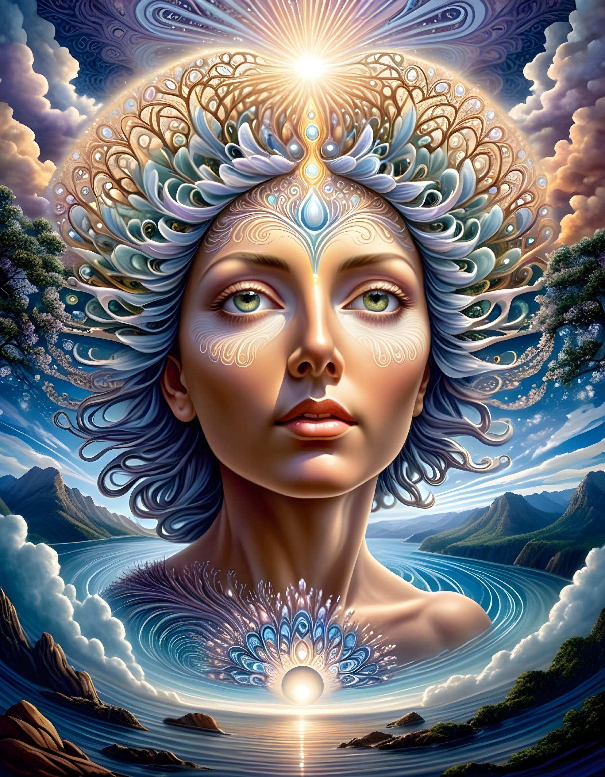 Surreal portrait of a woman with ornate patterns