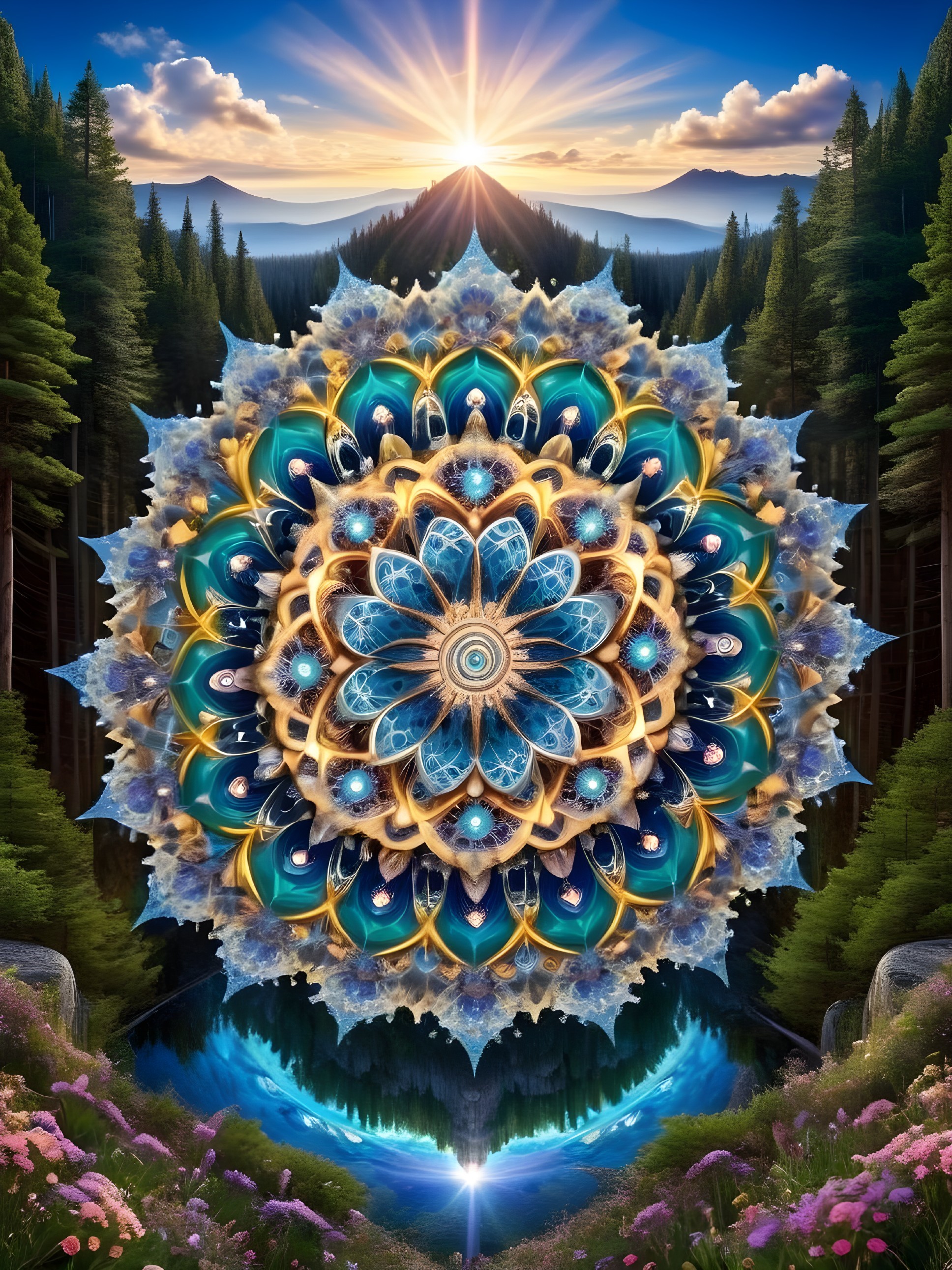 Vibrant Mandala Design in Natural Mountain Setting