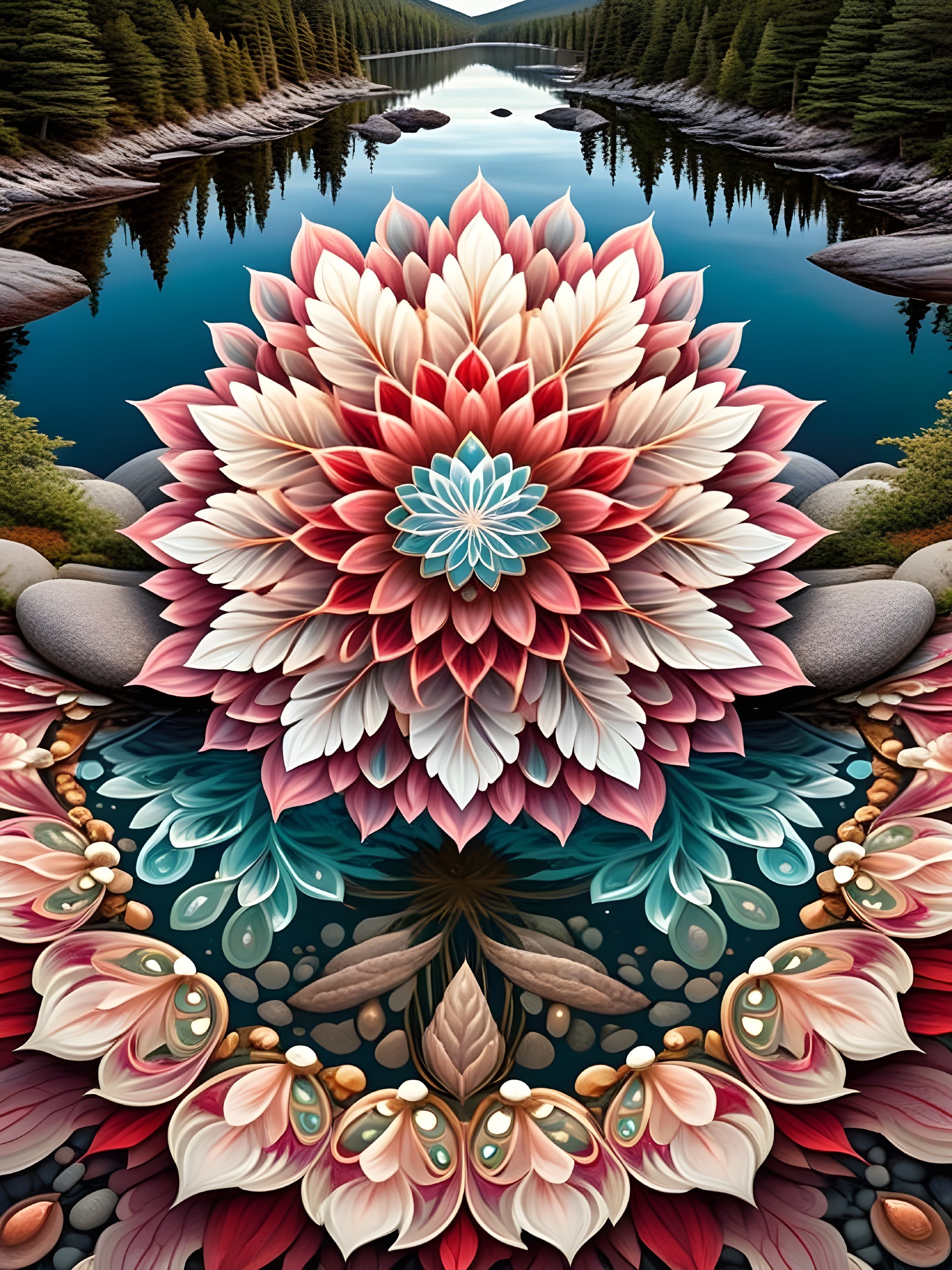 Intricate Mandala Flower Design with Natural Elements