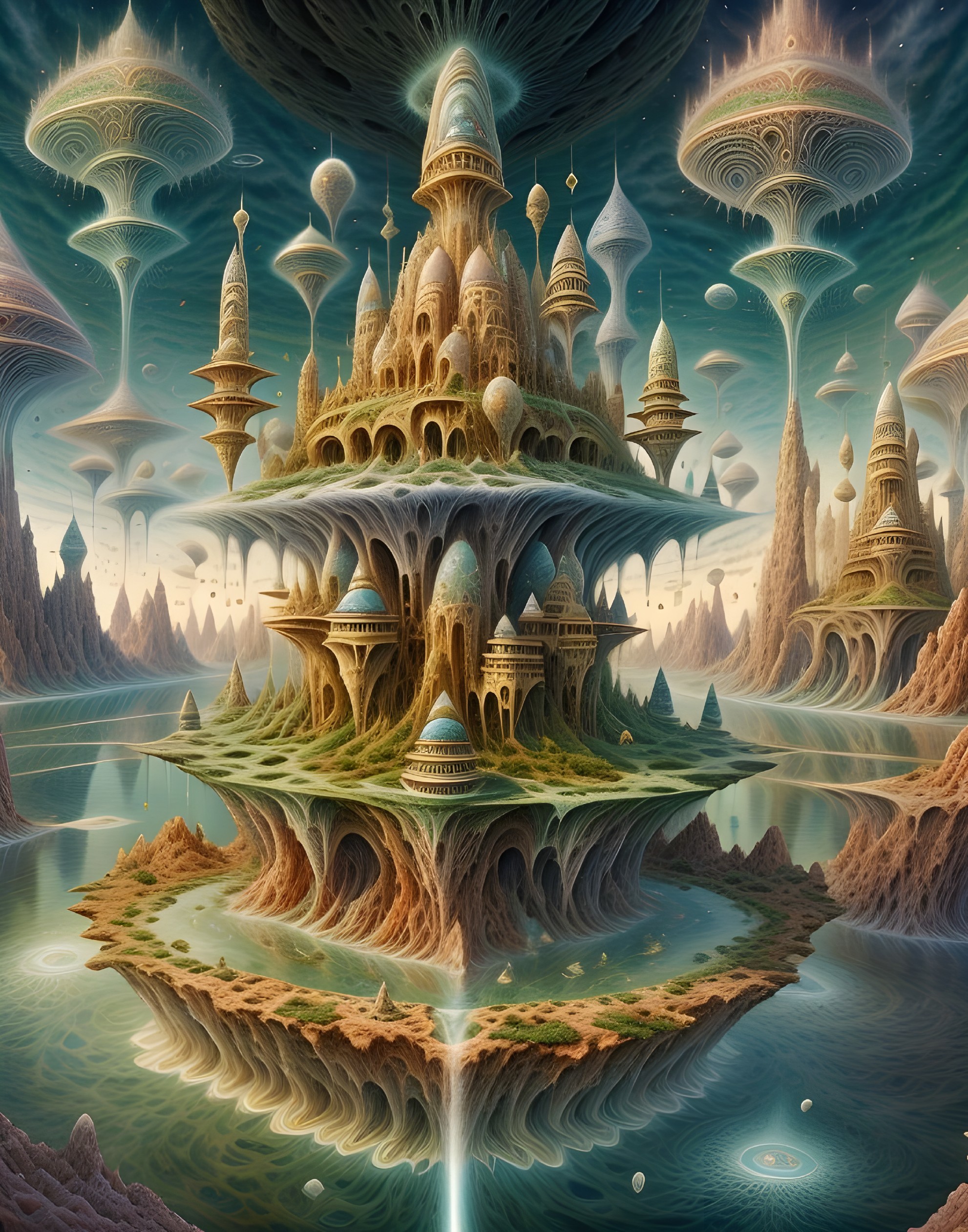Surreal Floating Island with Intricate Architecture
