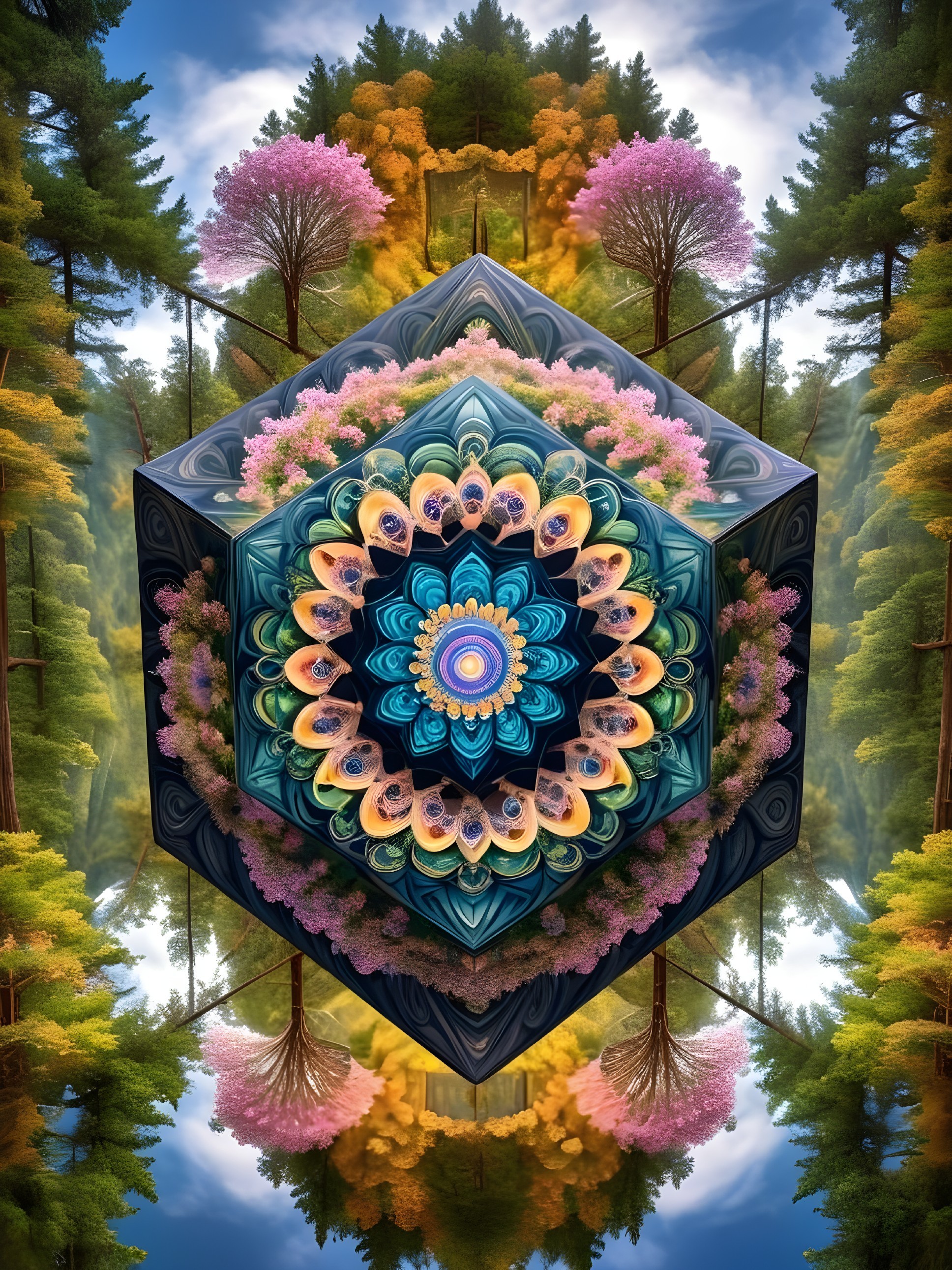 Geometric Mandala with Floral Patterns in Nature