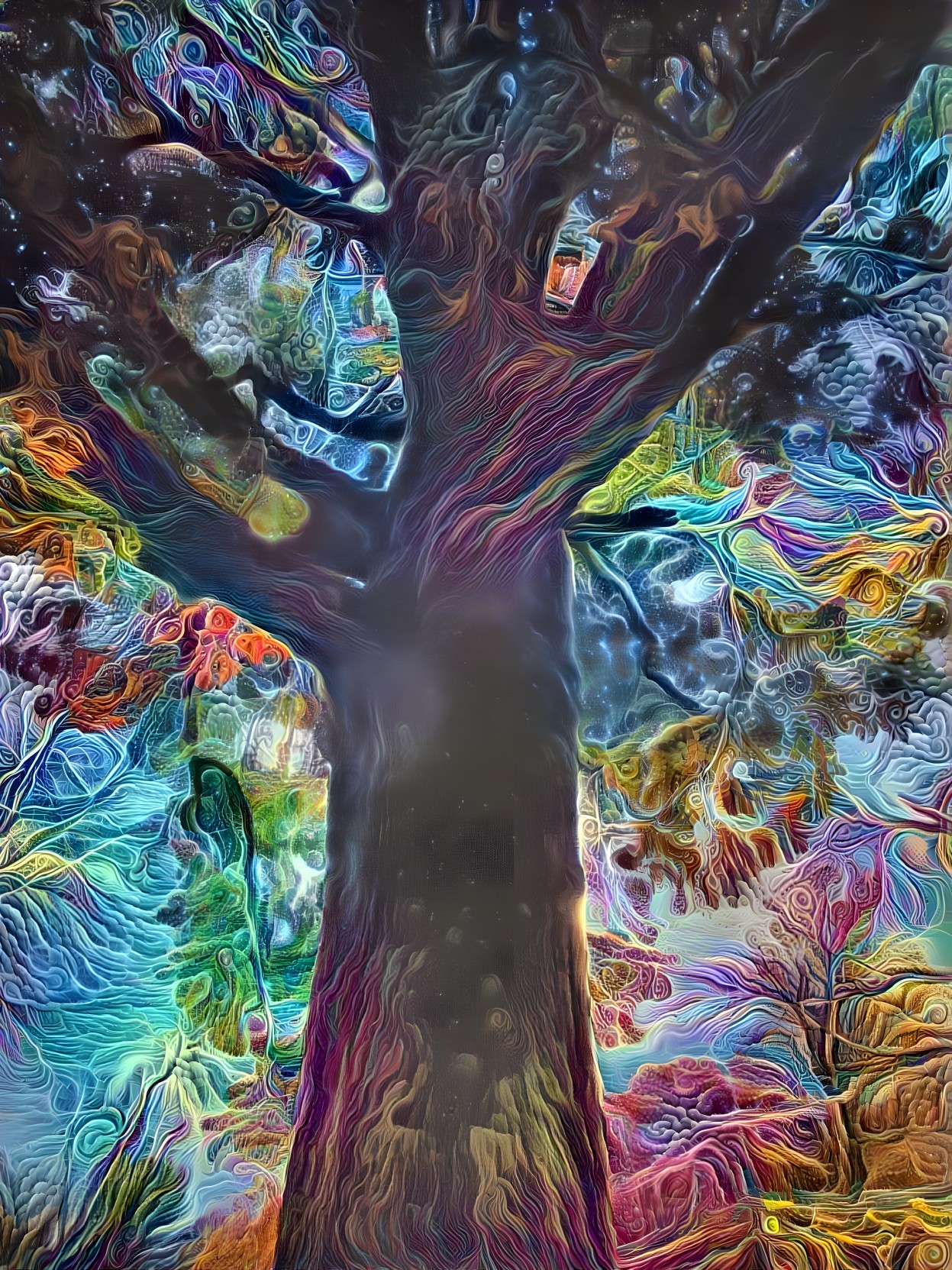 Abstract Tree with Vivid Colors and Intricate Patterns