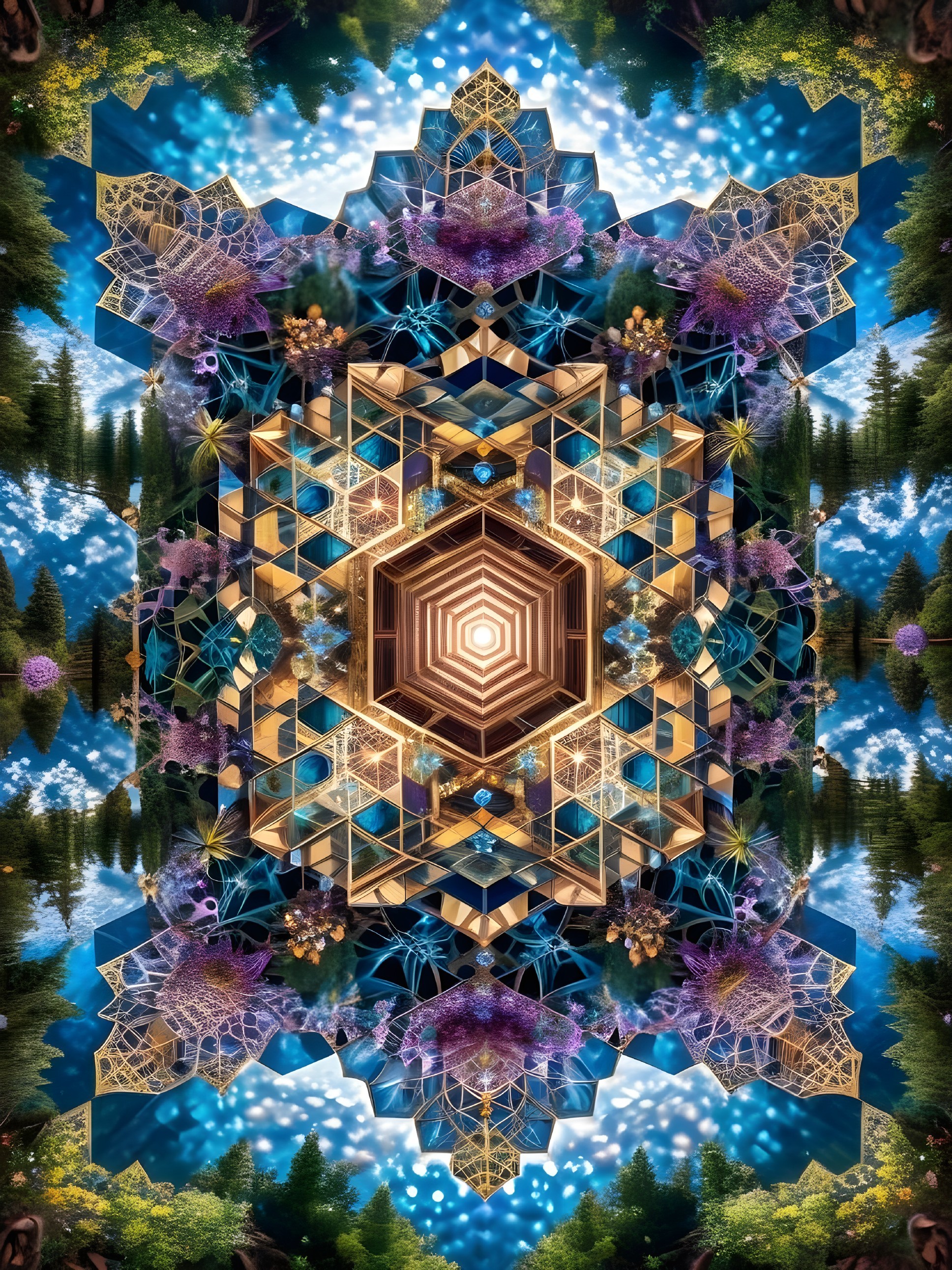Vibrant Kaleidoscopic Design with Geometric Patterns