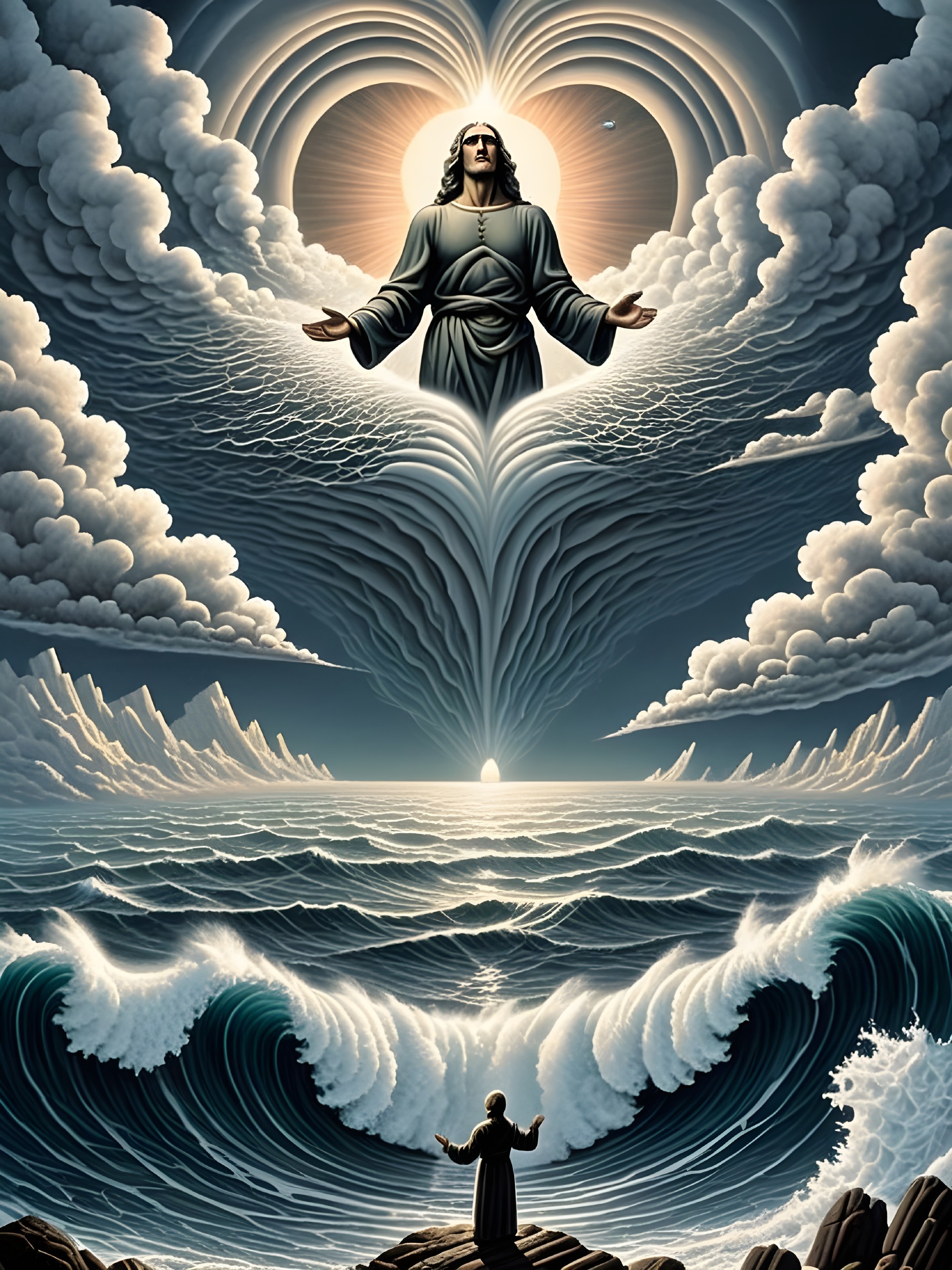 Divine Figure Above Turbulent Sea and Shoreline