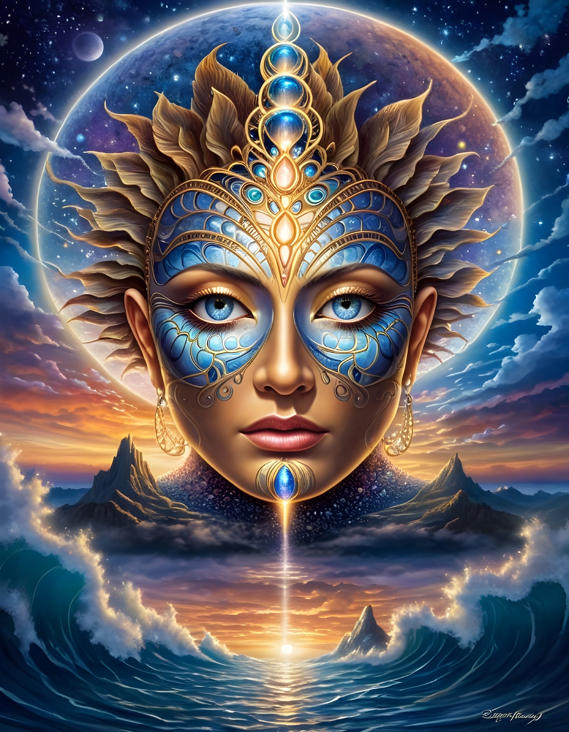 Ethereal Portrait of Woman with Blue Butterfly Face Paint
