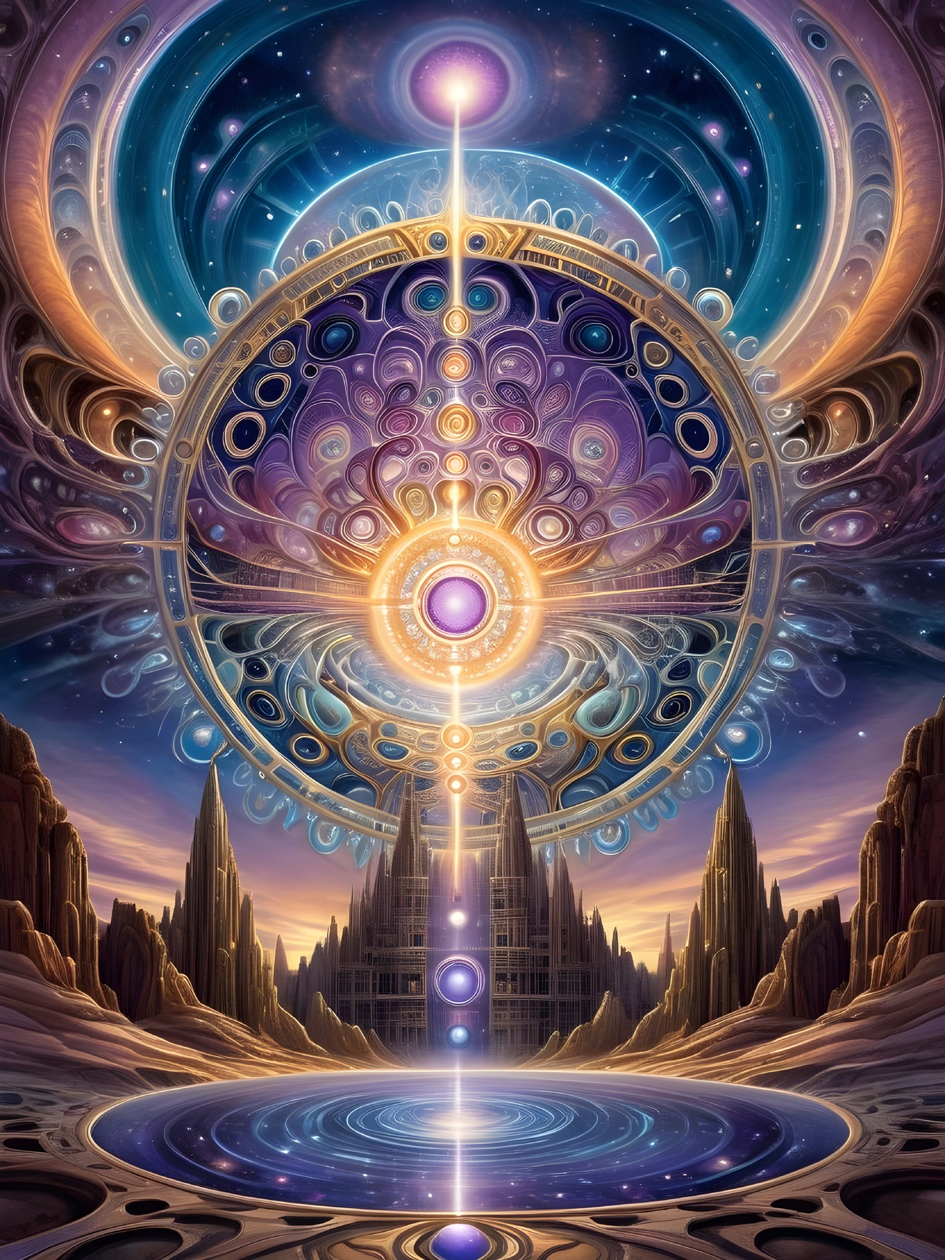 Cosmic Landscape with Celestial Spheres and Light Beam