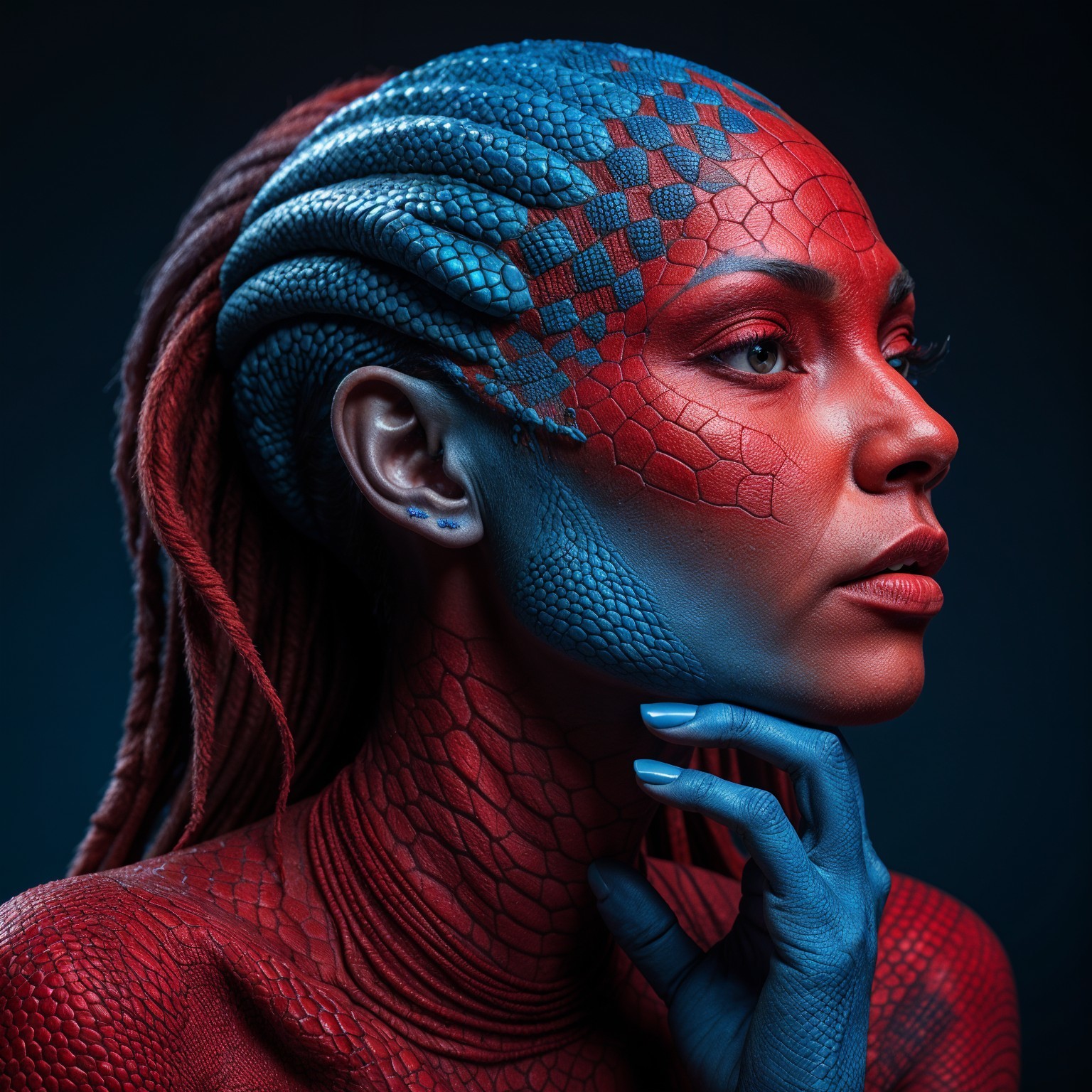 Portrait of a Woman with Reptilian Body Paint