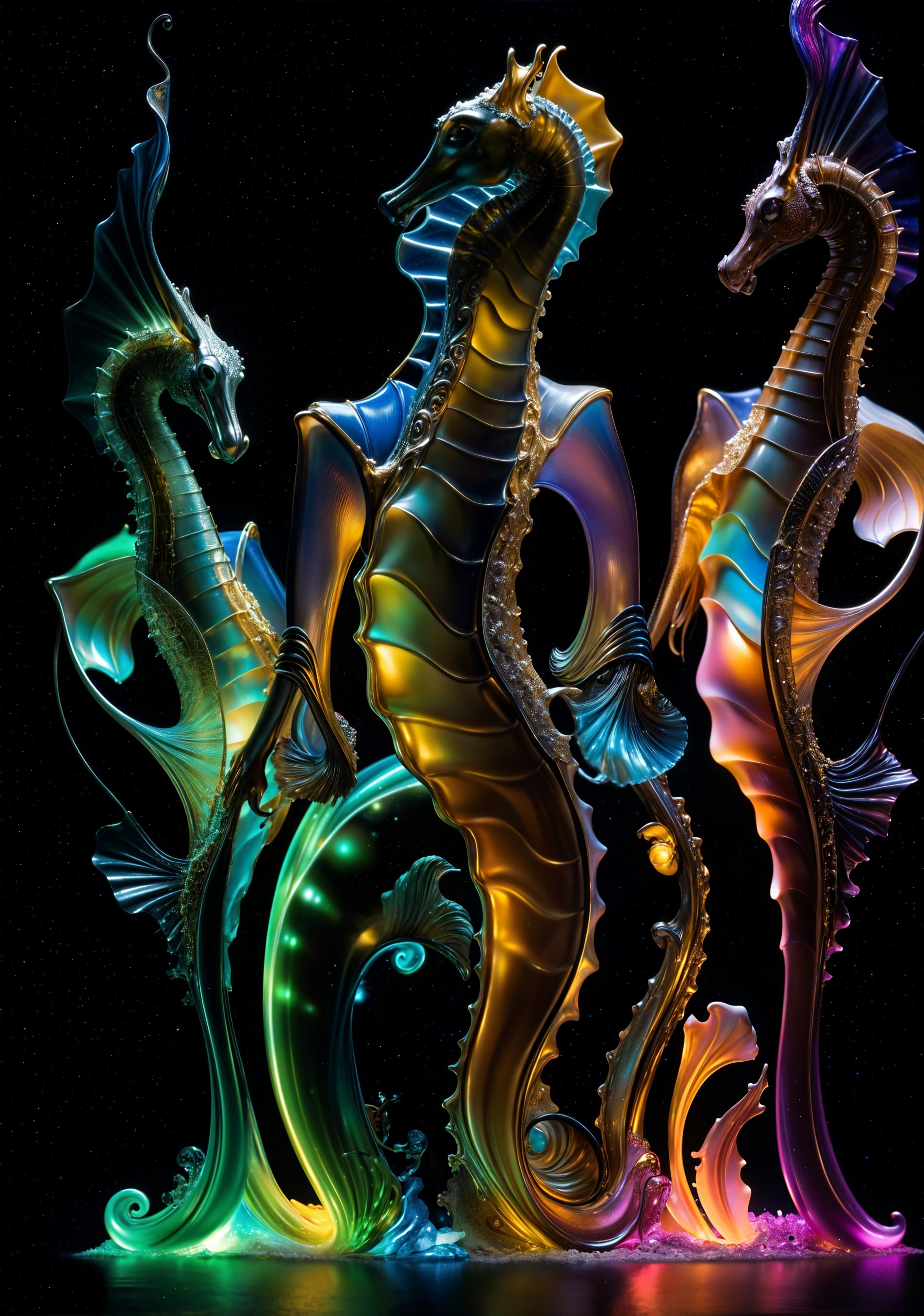 Vibrant Seahorses with Intricate Designs and Colors