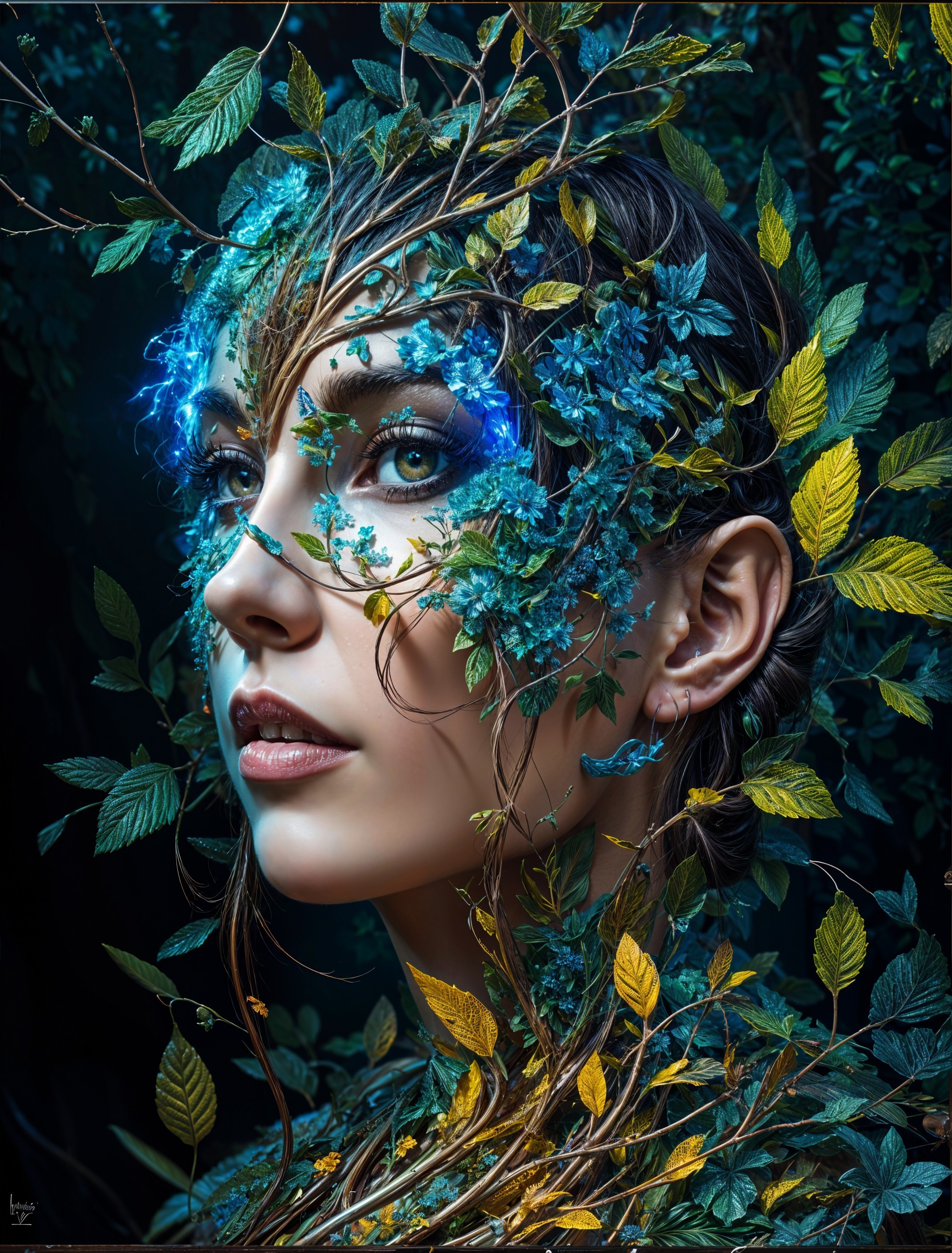 Portrait of a Woman Merging with Nature and Foliage