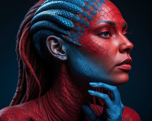 Portrait of a Woman with Reptilian Body Paint