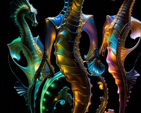 Vibrant Seahorses with Intricate Designs and Colors