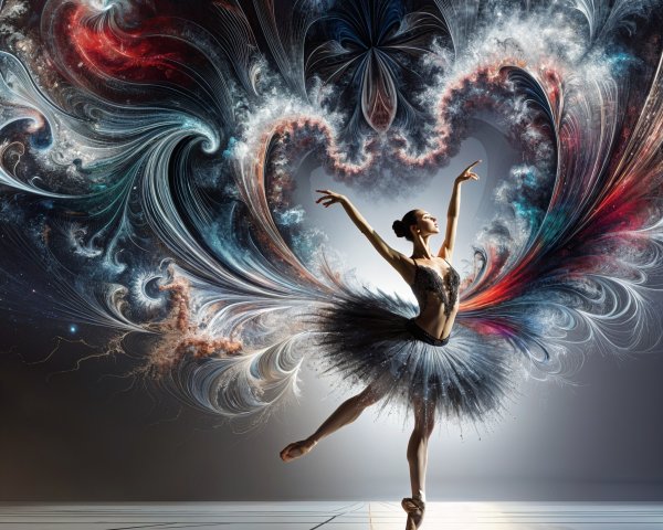 Ballerina in Black Tutu on Reflective Surface with Colors