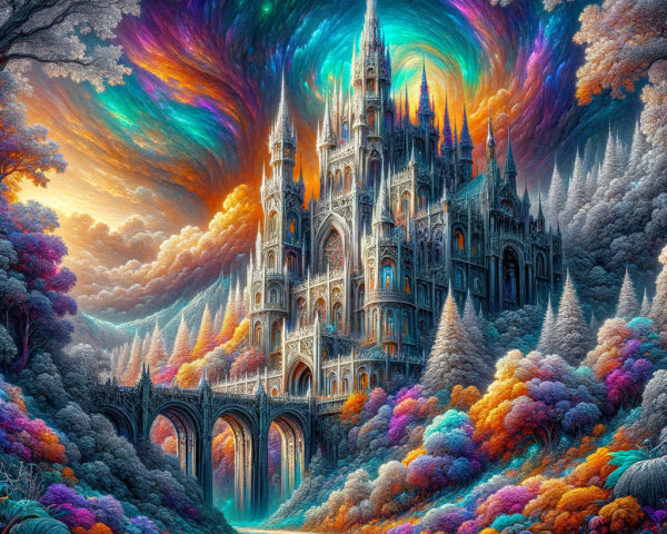 Fantasy Landscape with Majestic Castle and Clouds