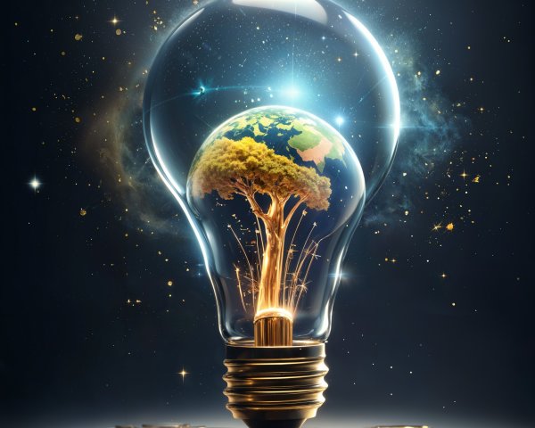 Miniature Earth in Light Bulb with Tree and Coins