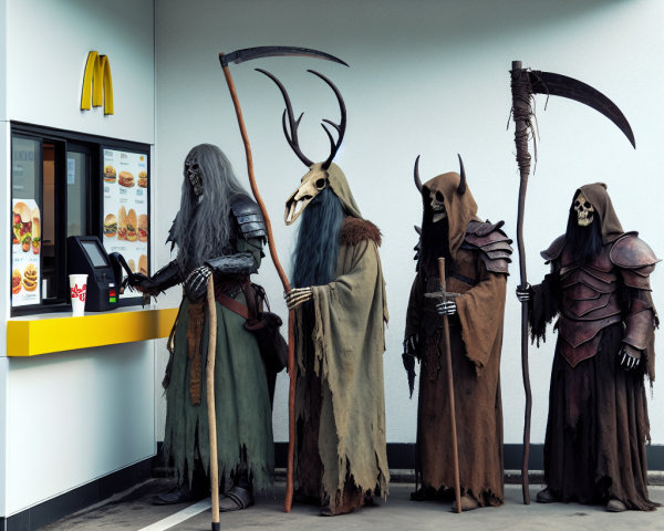 Ominous Figures in Robes at Fast-Food Drive-Thru
