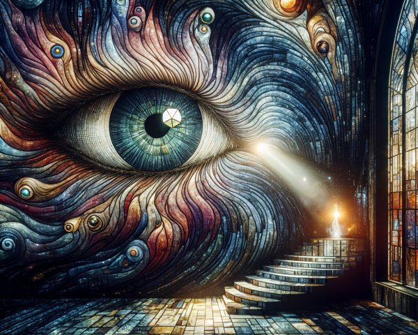 Surreal Mural of an Intricate Cosmic Eye Design