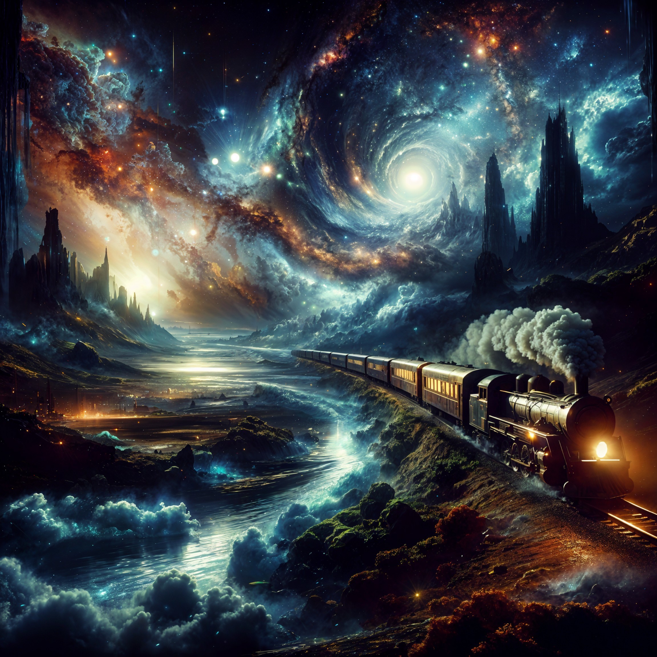 Steam Train in a Cosmic Landscape with Galaxies