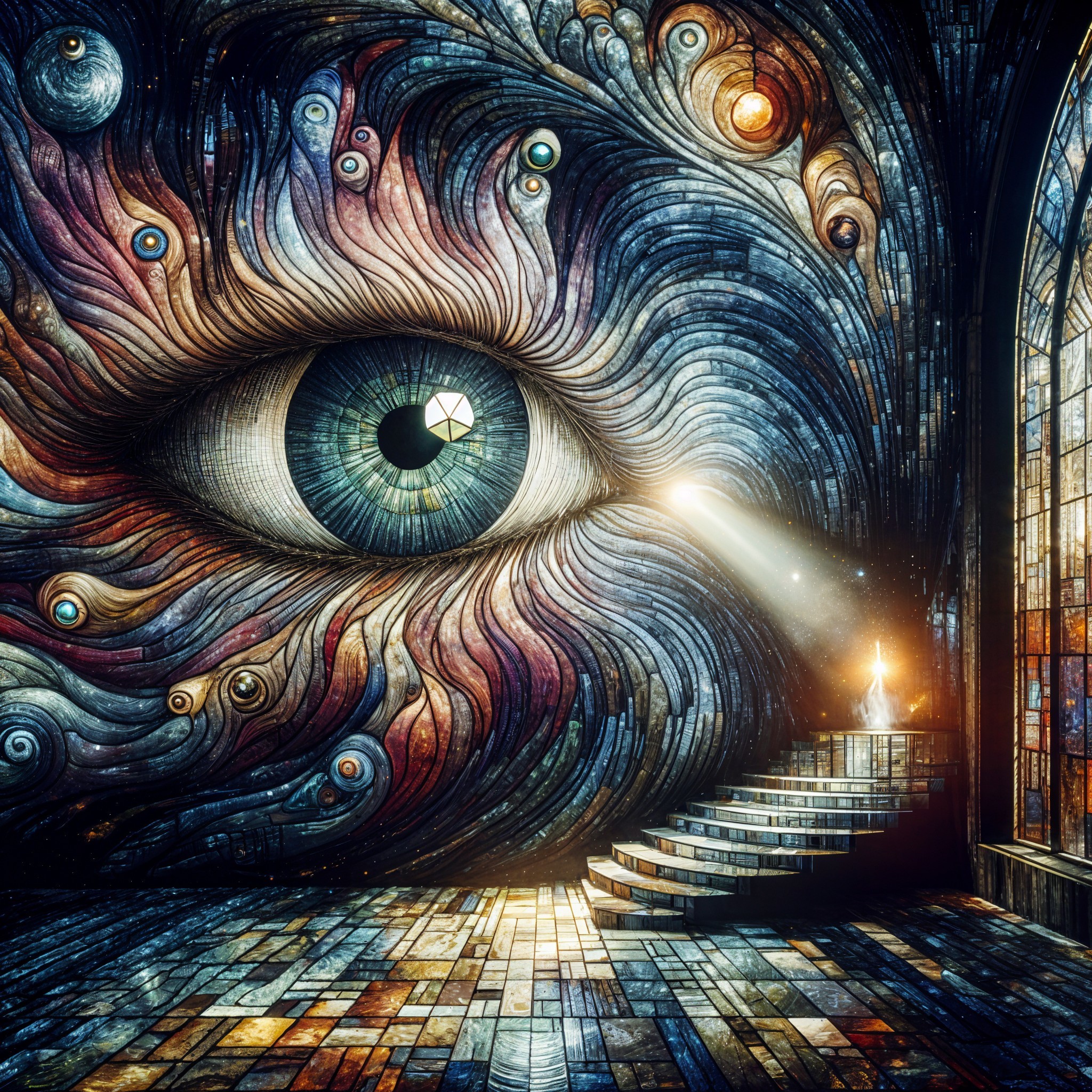 Surreal Mural of an Intricate Cosmic Eye Design