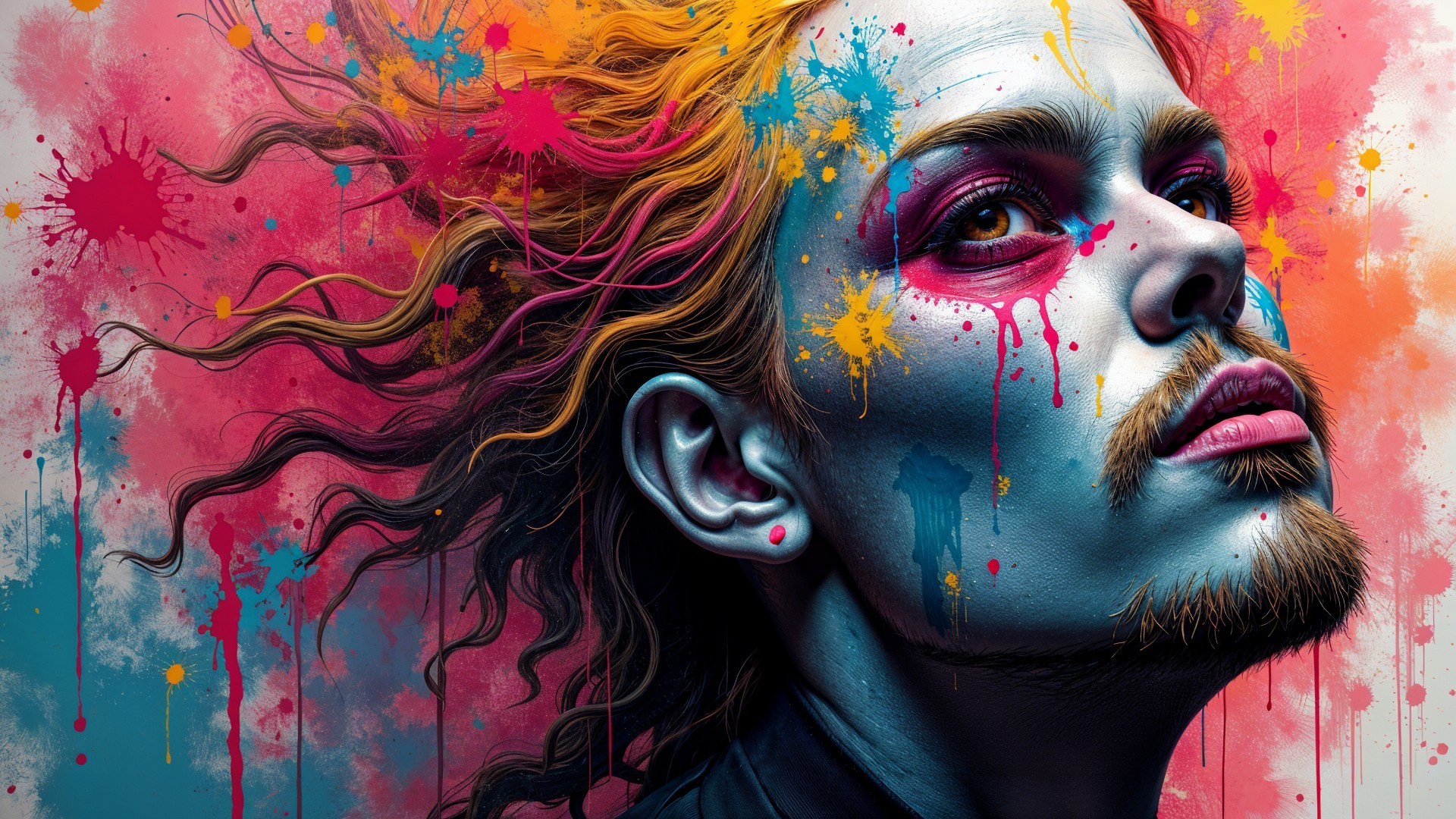 Vibrant Portrait with Bold Colors and Dynamic Background