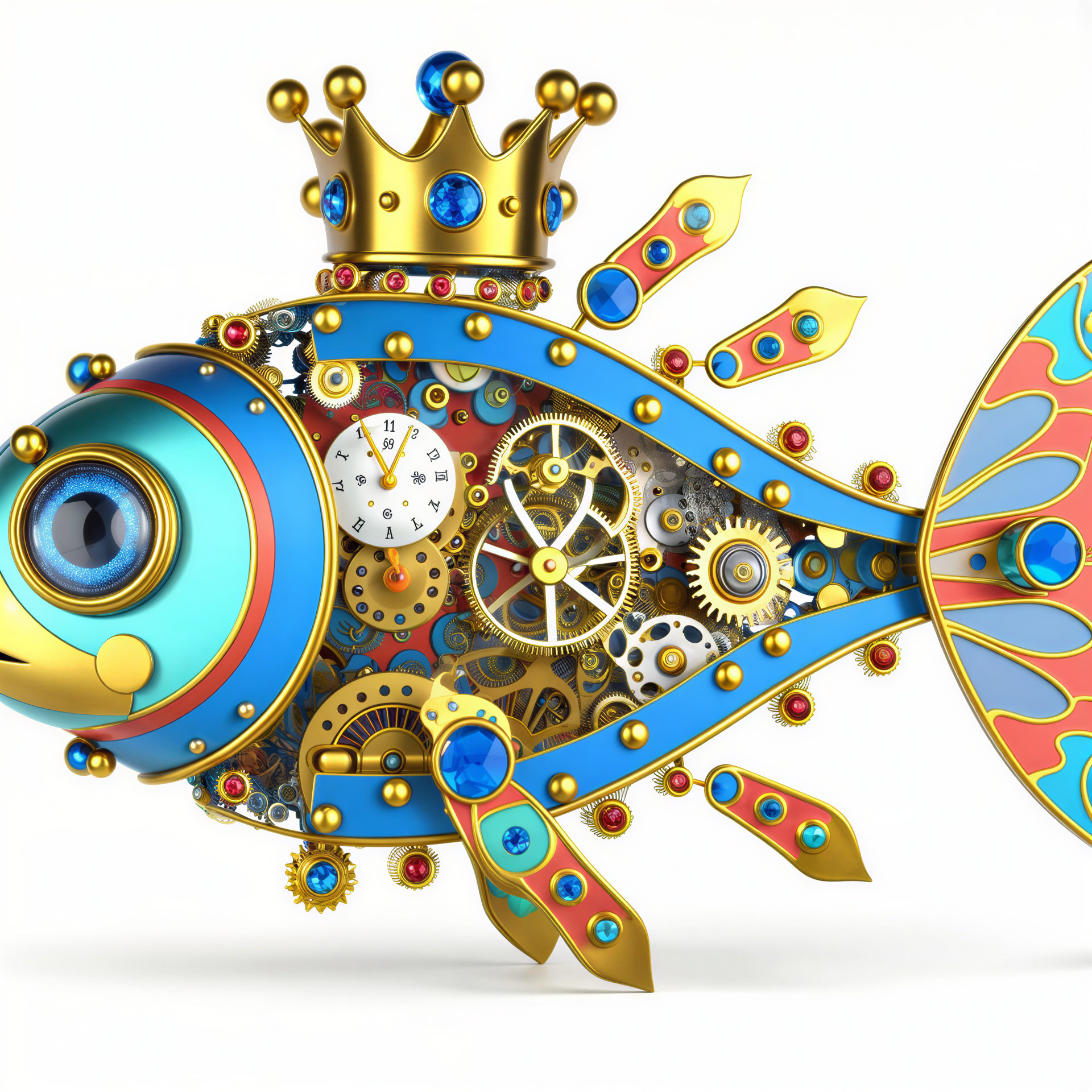Steampunk Fish with Gold Crown and Intricate Details