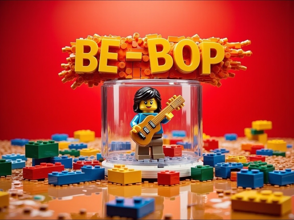 Lego Figure with Guitar in Colorful Dome Scene