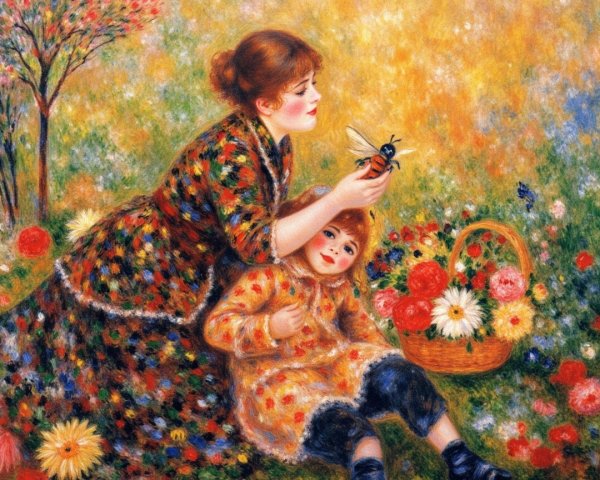 Mother and Daughter in a Colorful Meadow Scene