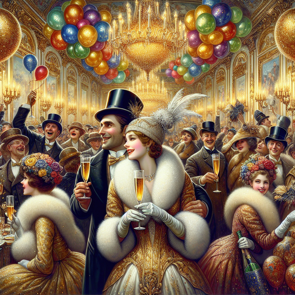 Crowd in Festive Attire in Ornate Celebration Room