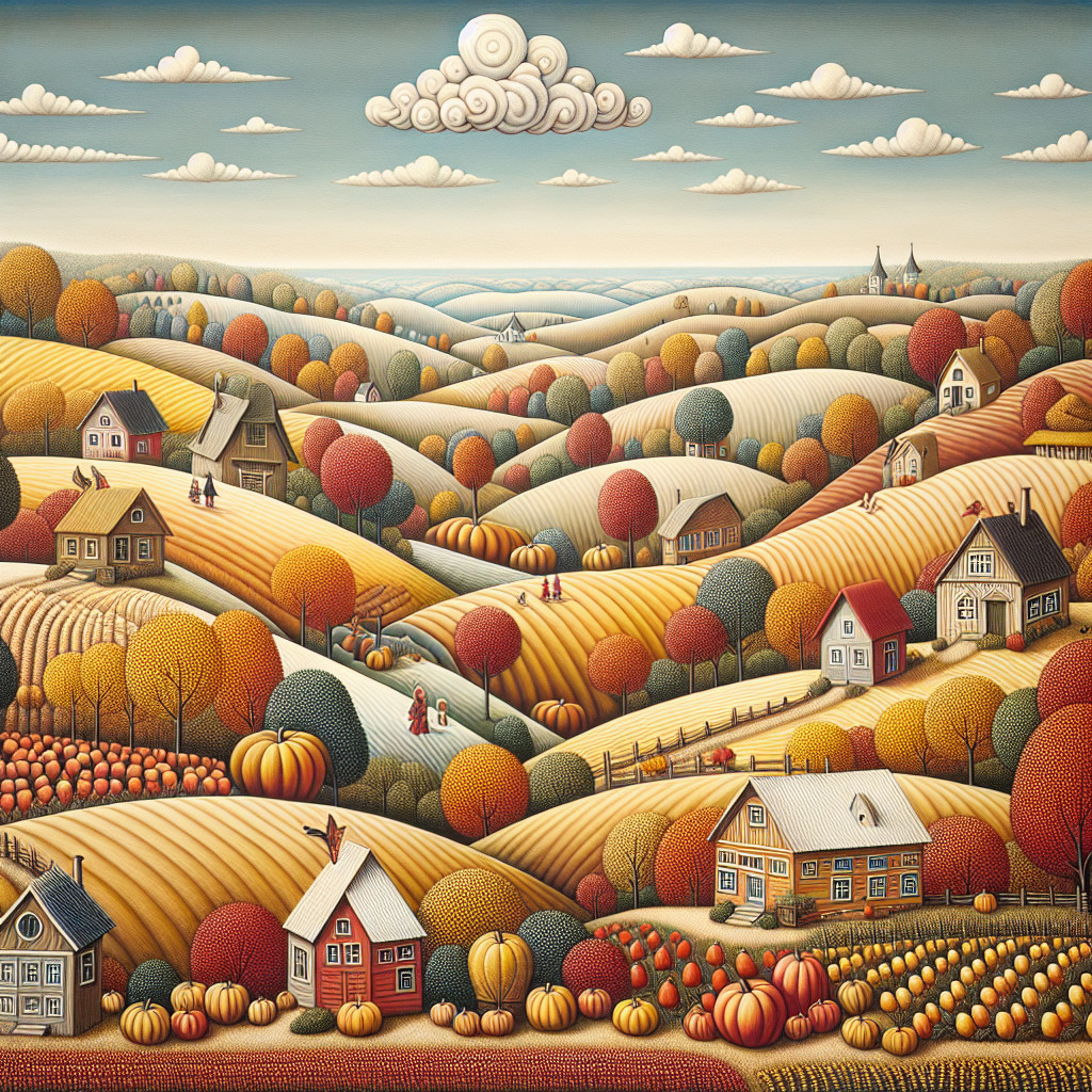 Vibrant Autumn Landscape with Cozy Houses and Fields