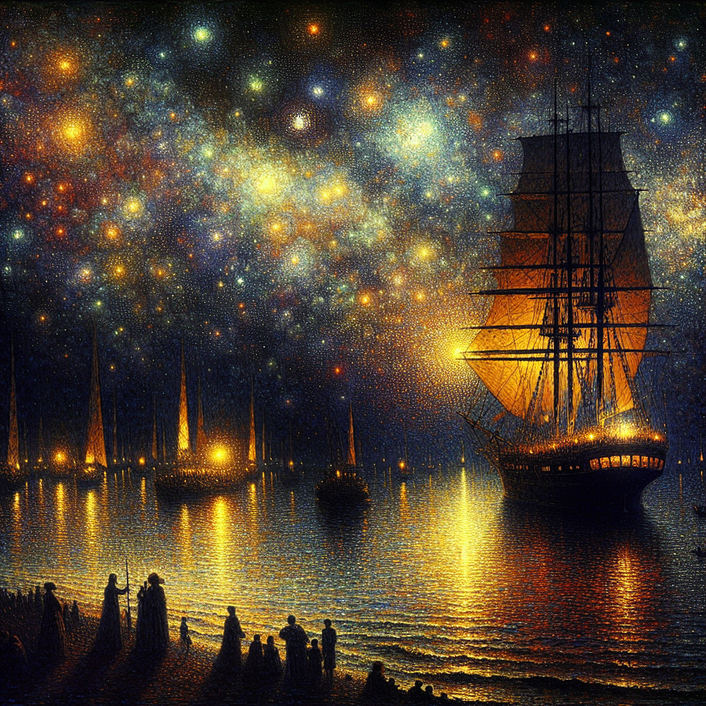 Nighttime Sailing Boats Under Starry Sky Digital Art
