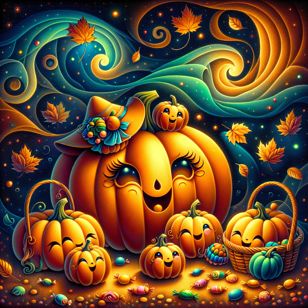 Cheerful Pumpkins in a Colorful Autumn Scene