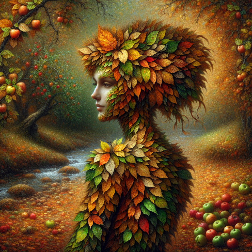 Autumn Landscape with Figure in Leafy Attire