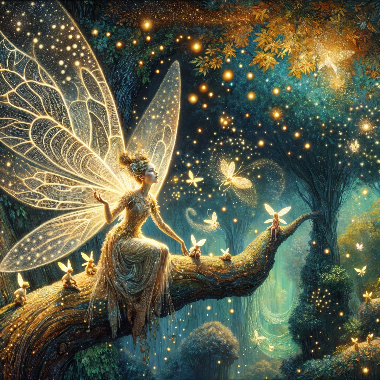 Majestic Fairy with Translucent Wings in Enchanted Forest