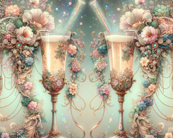 Ornate Champagne Flutes with Floral and Gemstone Decor