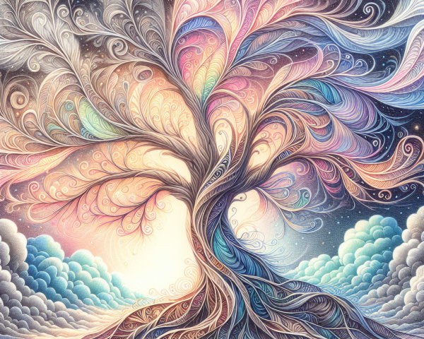 Enchanting Tree with Vibrant Colors and Whimsical Roots