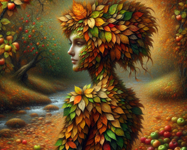 Autumn Landscape with Figure in Leafy Attire