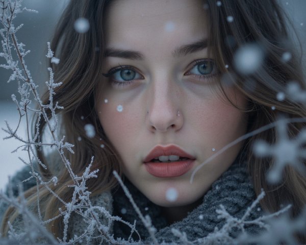 Close-Up Portrait of Woman in Winter Setting